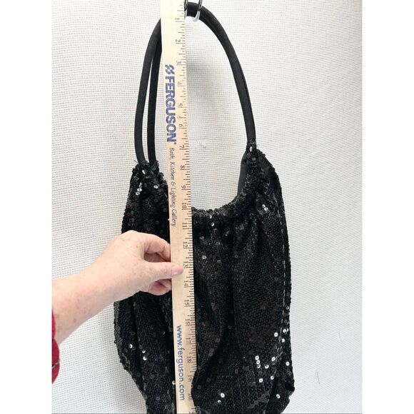 Candie’s Black Sequin Shoulder Bag Purse Tote Sparkly Holiday Party Evening Hobo - Picture 3 of 9